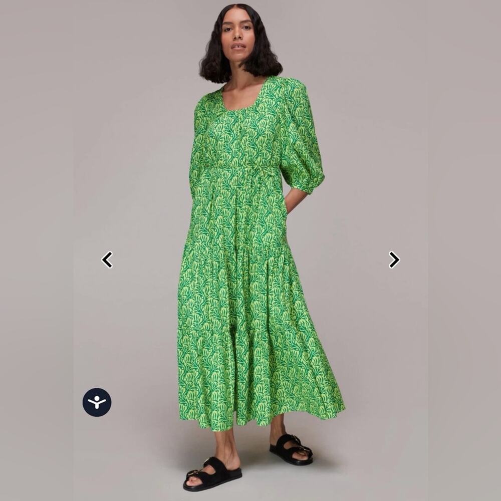 Whistles Green Climbing Vine Trapeze Midi Dress Size Large